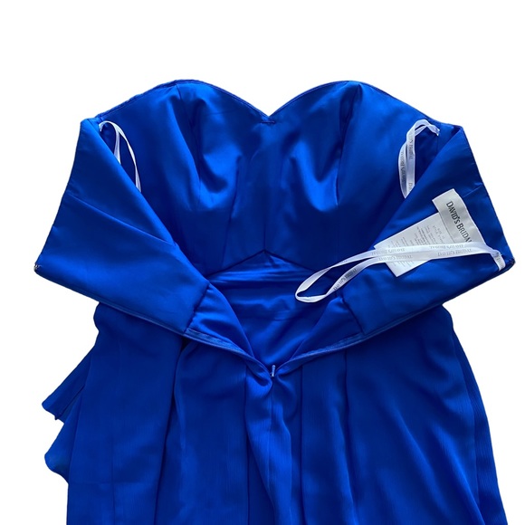 DAVID'S BRIDAL Royal Blue Short Crinkle Chiffon Dress with Front Cascade 10 - Picture 9 of 14